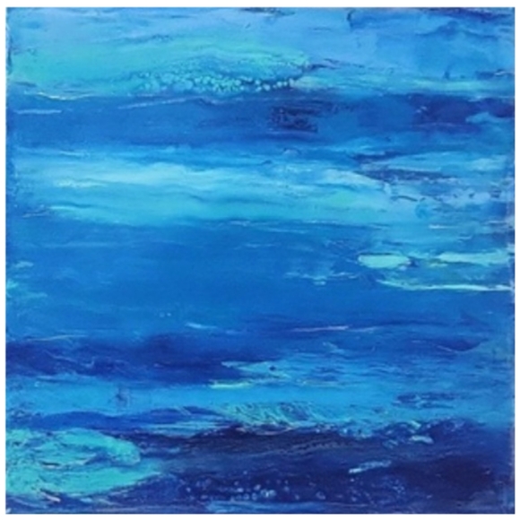 Hand Crafted Blue and Silver Abstract Design 12 x 12 Inches Canvas Painting - Picture 1 of 4